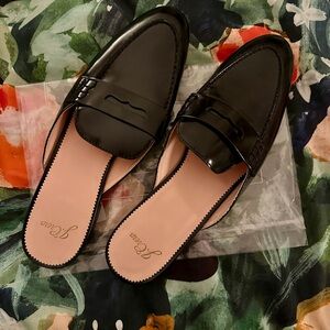 Black Leather Loafer Slippers